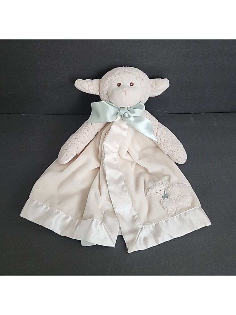 Bearington Baby Lovey Sheep Plush Toy Satin Sherpa Security Blanket Sewn Eyes